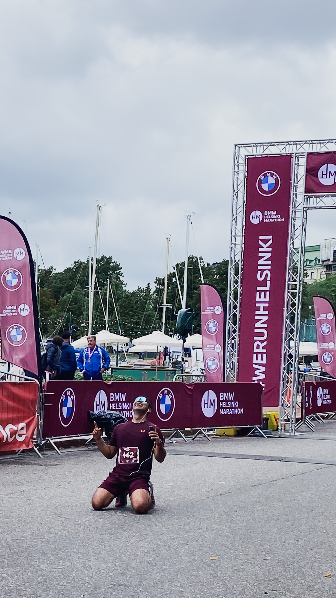 Faisal at the BMW Helsinki Marathon finish line